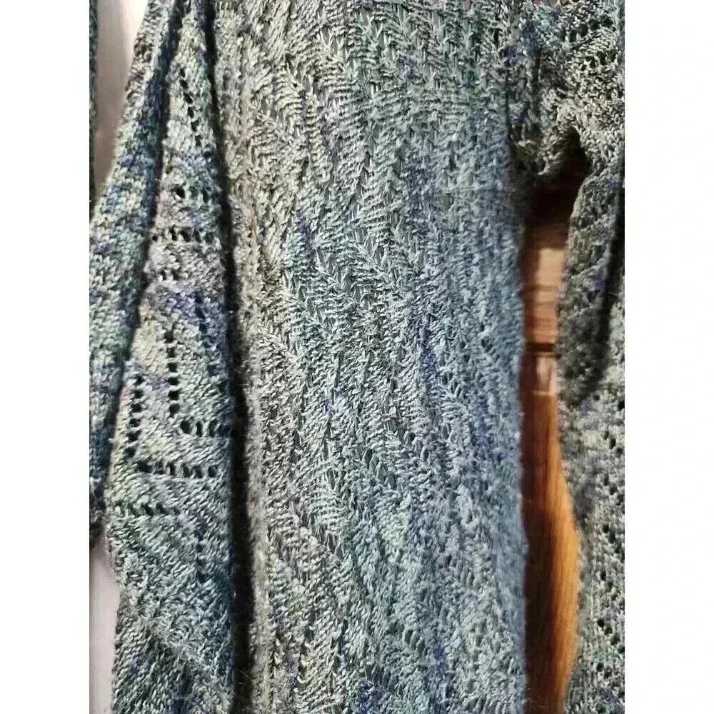 one world womens cardigan size Medium long sleeve open front Blue Teal - Picture 2 of 6